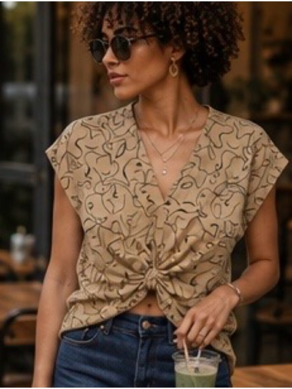 Sweet Rain yellow Abstract Knot-Front Women's Top